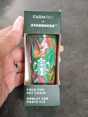 LE Starbucks + Farm Rio Green Multicolor Tropical Mini Cold Cup Key Chain